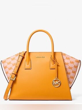 Avril Large Leather and Logo Jacquard Satchel NWT